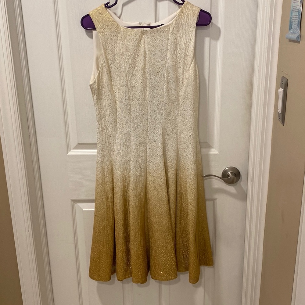 Gold and white mid length dress